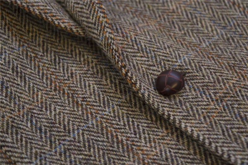 Men's Herringbone Overcheck Waistcoat - Harris Tweed - White Sand - 50 Carousel 7