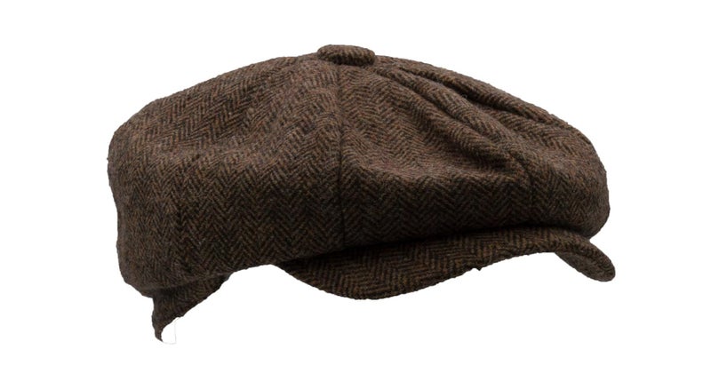 Unisex Bakerboy Newsboy Flat Cap - Wool - Brown Herringbone - L (59cm) Carousel 1