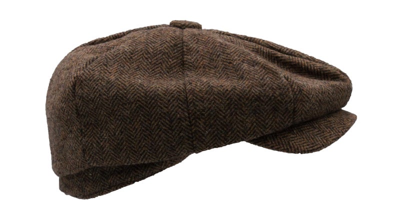 Unisex Bakerboy Newsboy Flat Cap - Wool - Brown Herringbone - L (59cm) Carousel 2