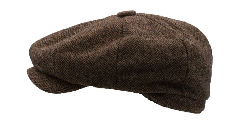 Unisex Bakerboy Newsboy Flat Cap - Wool - Brown Herringbone - L (59cm) Carousel 5