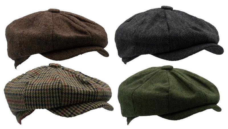 Unisex Bakerboy Newsboy Flat Cap - Wool - Green Herringbone - M (58cm) Carousel 2