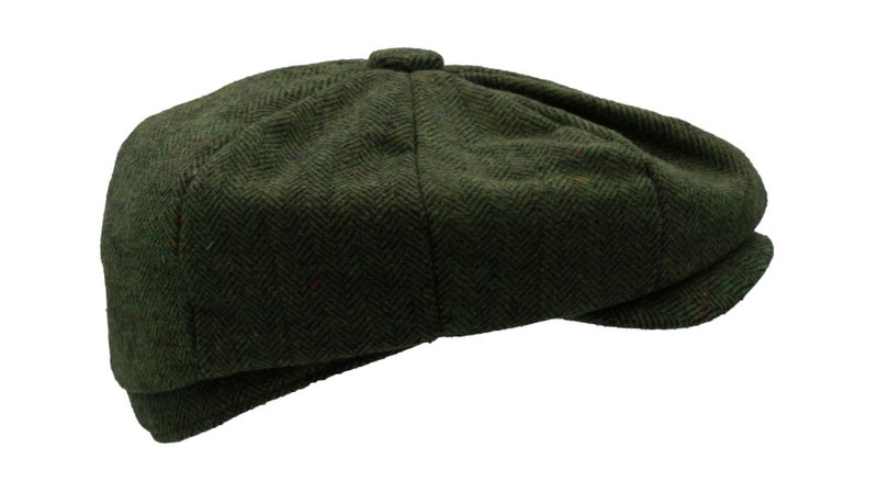 Unisex Bakerboy Newsboy Flat Cap - Wool - Green Herringbone - XL (60cm) Carousel 2