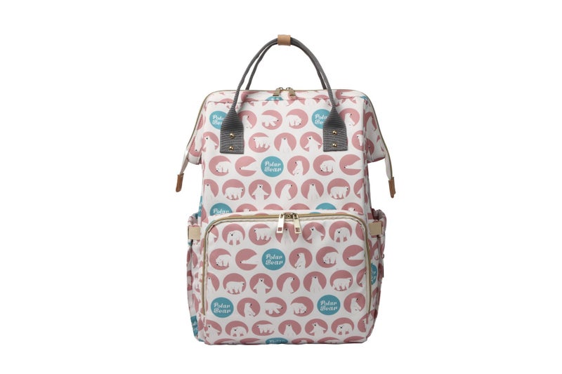 Multi-Function Nappy Bags Backpack-Pink Polar Bear Carousel 1
