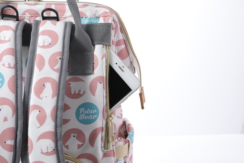 Multi-Function Nappy Bags Backpack-Pink Polar Bear Carousel 4