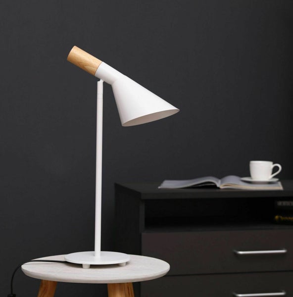 Morgan Down Facing Table Desk Lamp Wood Gooseneck Silver Black Or White E27
