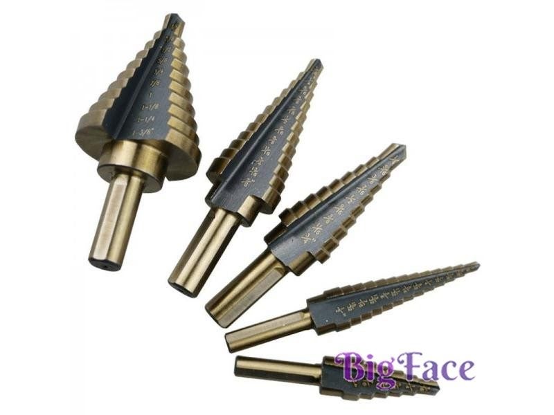 Arrival High Quality 5pcs/Set HSS COBALT 50 Sizes STEP DRILL BIT SET W Aluminum Carousel 1