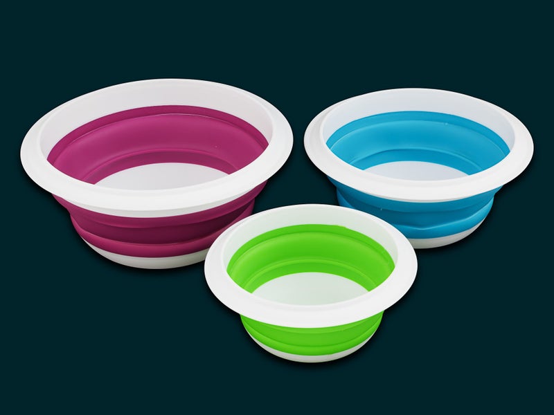 3pc Collapsible Camping Bowls Rubber 1200ml, 800ml, 500ml Carousel 1