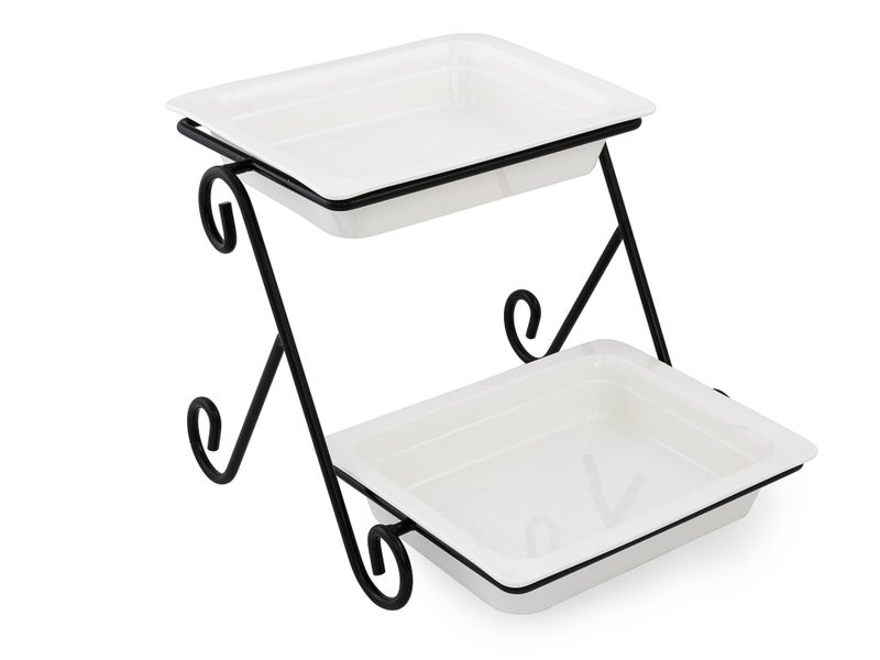 2pc Rectangular Plate Stand, Deep Dish Ceramic Food Platter Commercial Tableware Carousel 1