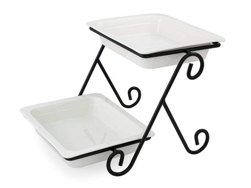 2pc Rectangular Plate Stand, Deep Dish Ceramic Food Platter Commercial Tableware Carousel 2