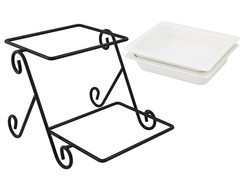 2pc Rectangular Plate Stand, Deep Dish Ceramic Food Platter Commercial Tableware Carousel 3