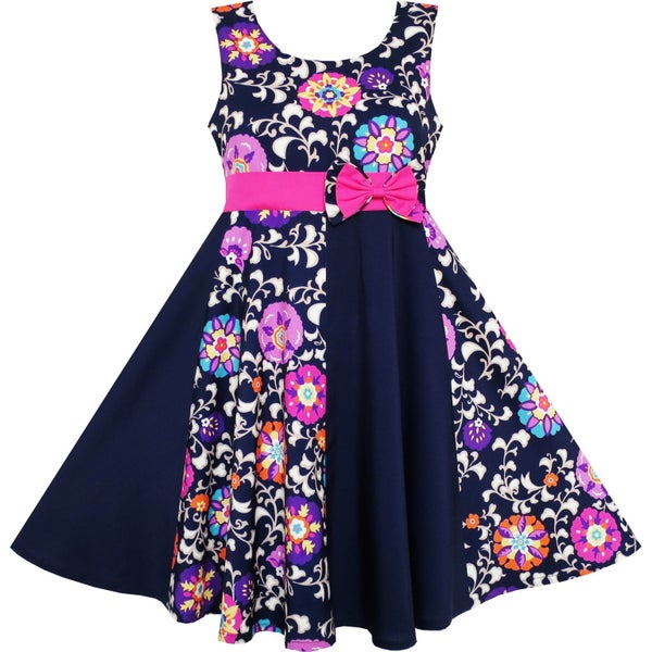 Sunny Fashion Girls Red Checkered Contrast Dress Party Sundress Age 7-14 Years