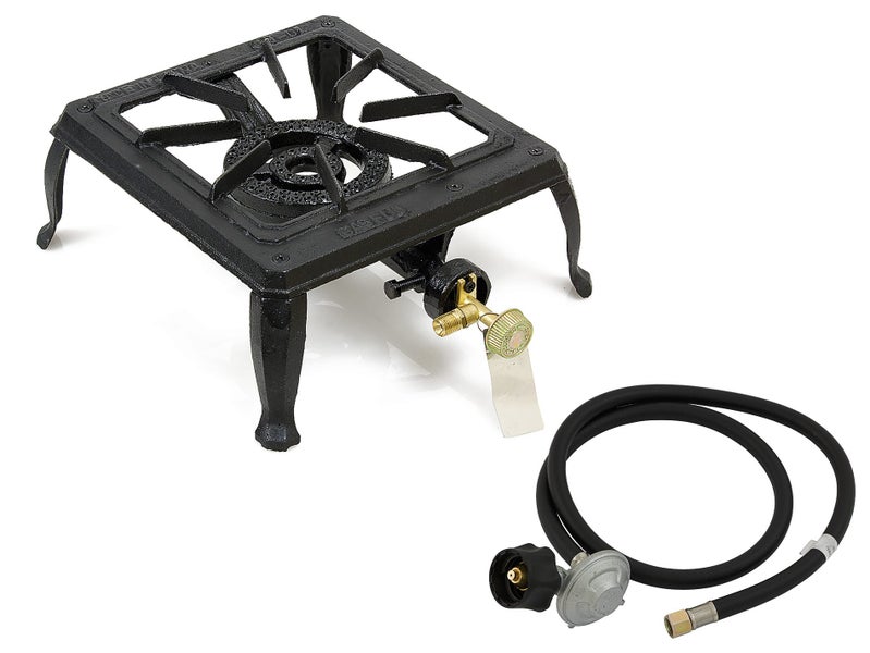 Single Burner LPG Gas Hob Cooker Stove | Cast Iron, Dual Ring + QCC Regulator Carousel 1