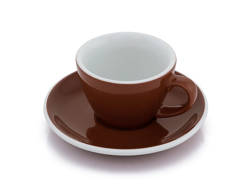 Flat White Cup + Saucer Side Plate Combo Set BROWN Carousel 1