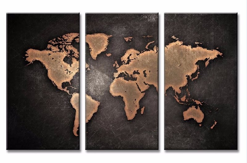 ON SALE FREE SHIPPING - 3 Piece Canvas Art Print - WORLD MAP Carousel 1