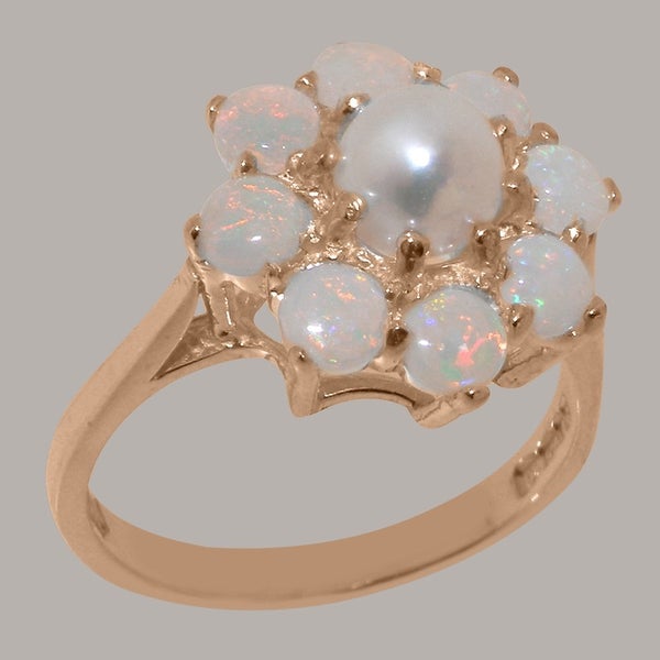 9ct Rose Gold Cultured Pearl & Opal ring Womens Cluster Ring - Size Y 1/2 Carousel 1