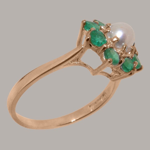 9ct Rose Gold Cultured Pearl & Emerald ring Womens Cluster Ring - Size Y 1/2 Carousel 2