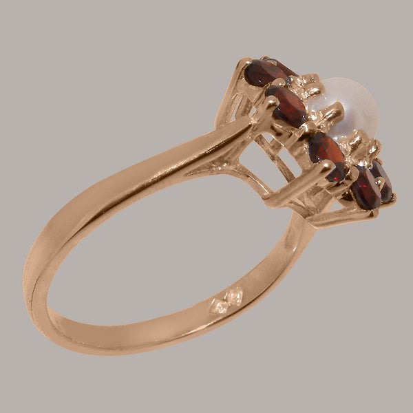 9ct Rose Gold Cultured Pearl & Garnet ring Womens Cluster Ring - Size Y 1/2 Carousel 2