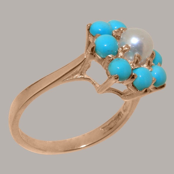 9ct Rose Gold Cultured Pearl & Turquoise ring Womens Cluster Ring - Size Y 1/2 Carousel 2