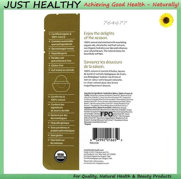 EOS ORGANIC LIP BALM 2 PACK - VANILLA BEAN AND SUGARPLUM - GENUINE Carousel 4