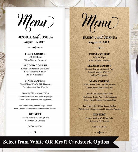 20 Wedding Menu Cards Custom Rustic Dinner Menu Prints Trade Me