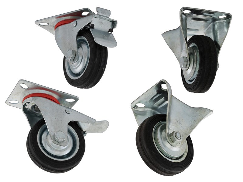2x 3" Braked & 3" Fixed Castor Wheels 75mm Set Carousel 1