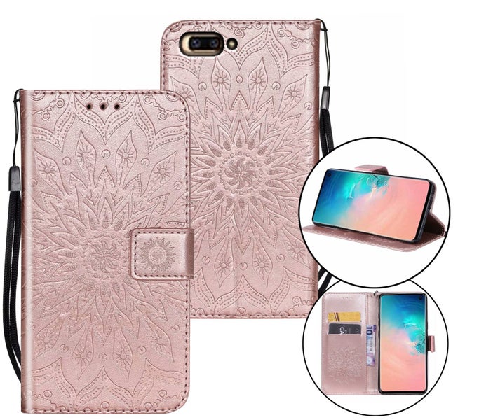 Oppo r11 wallet case embossed PU leather sunflower (rose gold) Carousel 1