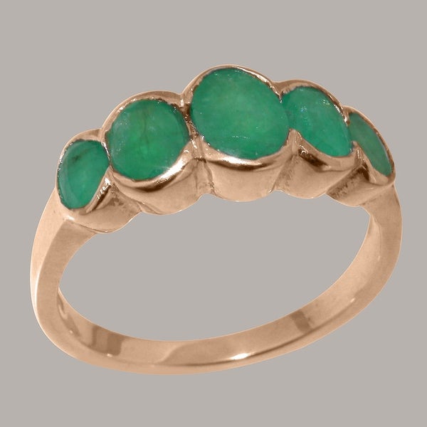 9ct Rose Gold Emerald ring Womens Band Ring Carousel 1
