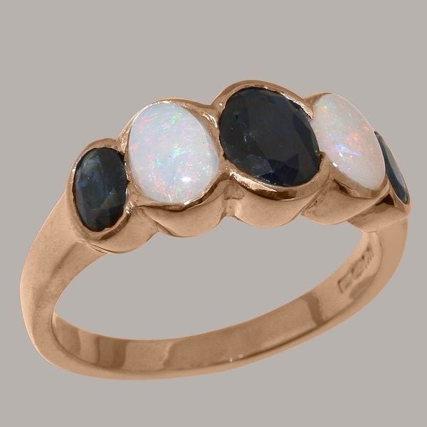 9ct Rose Gold Sapphire & Opal ring Womens Band Ring Carousel 1