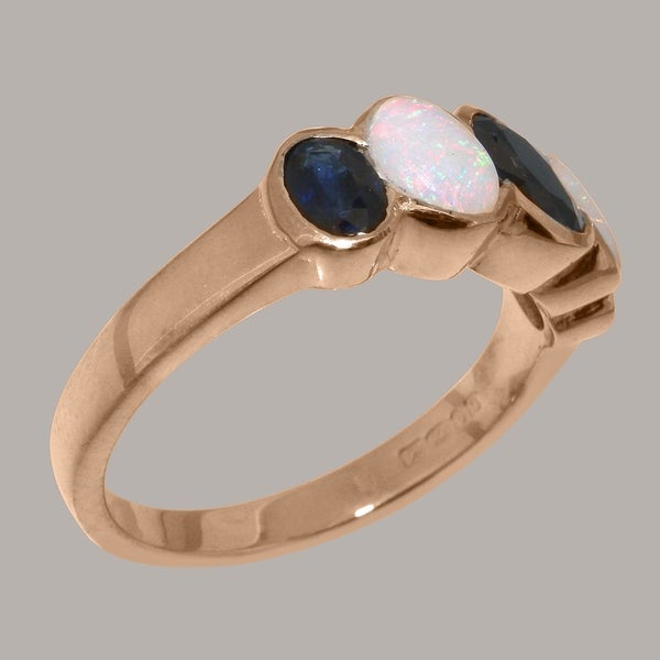 9ct Rose Gold Sapphire & Opal ring Womens Band Ring Carousel 2