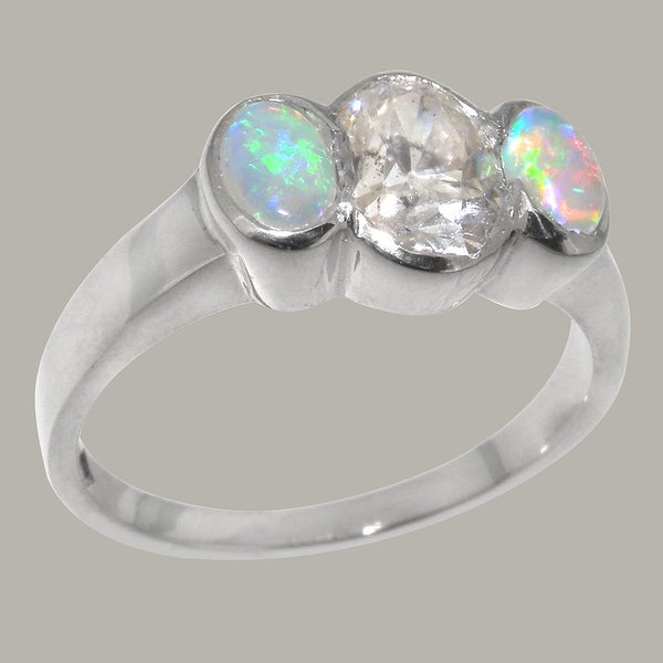 White Gold Cubic Zirconia, Opal Womens Trilogy Ring - Full 9ct UK Hallmark Carousel 1