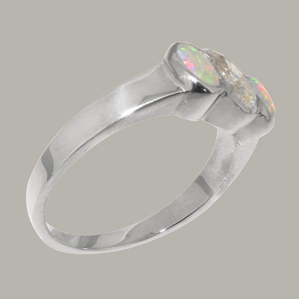 White Gold Cubic Zirconia, Opal Womens Trilogy Ring - Full 9ct UK Hallmark Carousel 2