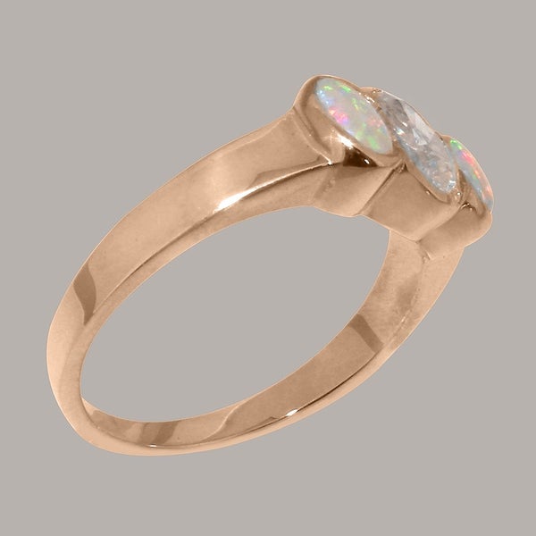 Rose Gold Cubic Zirconia, Opal Womens Trilogy Ring - Full 9ct UK Hallmark Carousel 2