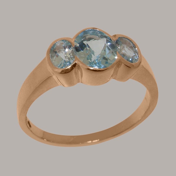 Rose Gold Natural Aquamarine Womens Trilogy Ring - Full 9ct UK Hallmark Carousel 1