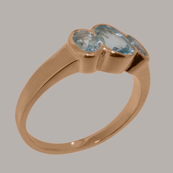 Rose Gold Natural Aquamarine Womens Trilogy Ring - Full 9ct UK Hallmark Carousel 2