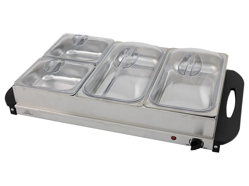 4 Pan Heated Food Warmer | 300W Electric | 4 Dish Stainless Steel Buffet Warmers Carousel 1