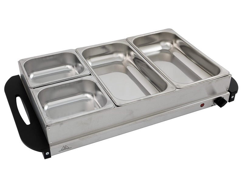 4 Pan Heated Food Warmer | 300W Electric | 4 Dish Stainless Steel Buffet Warmers Carousel 2