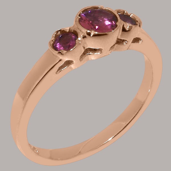 Rose Gold Natural Pink Tourmaline Womens Trilogy Ring - Full 9ct UK Hallmark Carousel 1