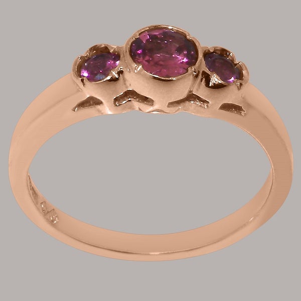 Rose Gold Natural Pink Tourmaline Womens Trilogy Ring - Full 9ct UK Hallmark Carousel 2