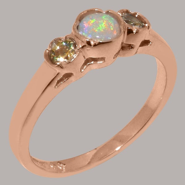 Rose Gold Natural Opal & Peridot Womens Trilogy Ring - Full 9ct UK Hallmark Carousel 1