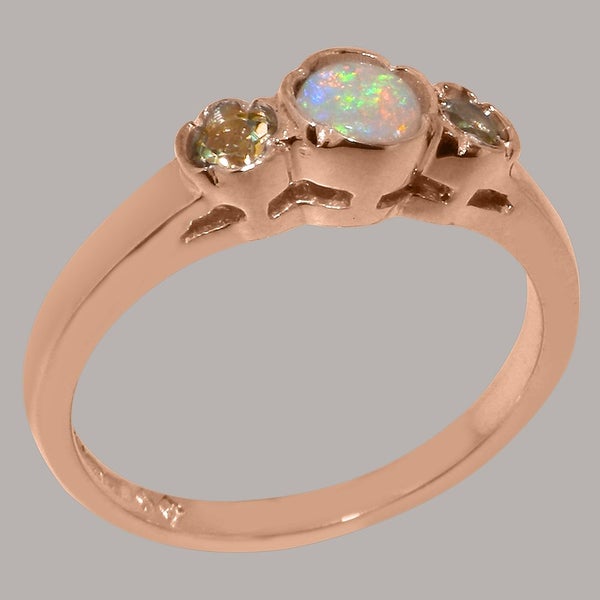 Rose Gold Natural Opal & Peridot Womens Trilogy Ring - Full 9ct UK Hallmark Carousel 2