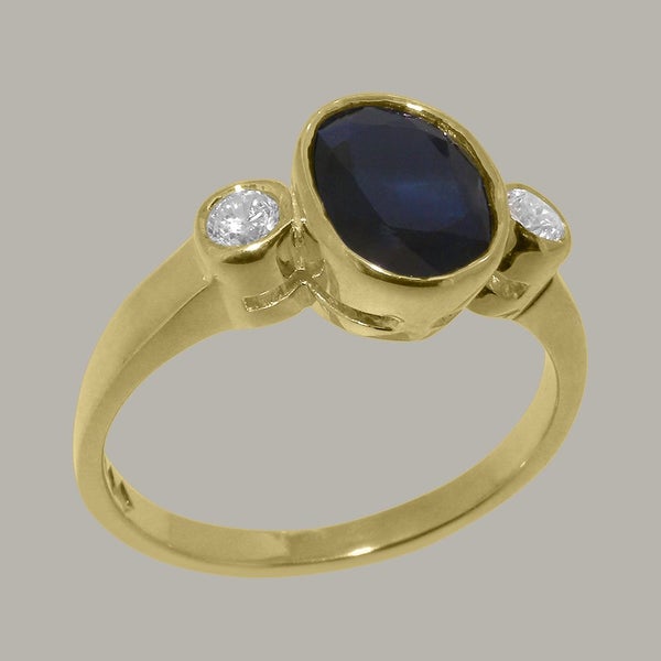 Gold Natural Sapphire & Cubic Zirconia Womens Trilogy Ring- Full 9ct UK Hallmark Carousel 1