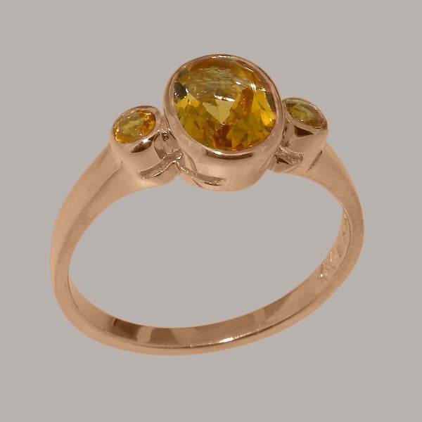 Rose Gold Natural Citrine Womens Trilogy Ring - Full 9ct UK Hallmark Carousel 1