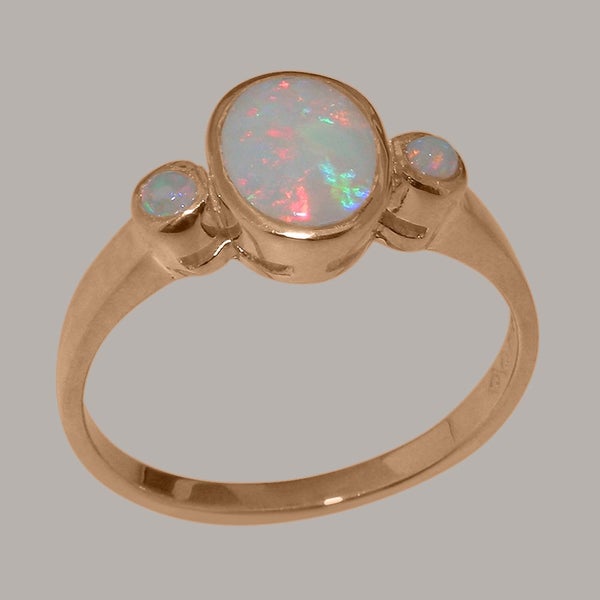 Rose Gold Natural Opal Womens Trilogy Ring - Full 9ct UK Hallmark Carousel 1
