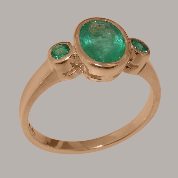 Rose Gold Natural Emerald Womens Trilogy Ring - Full 9ct UK Hallmark Carousel 1