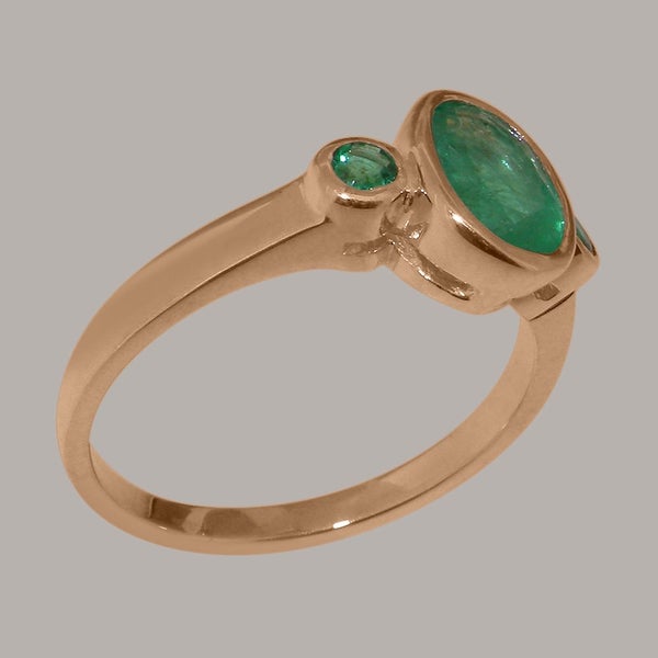 Rose Gold Natural Emerald Womens Trilogy Ring - Full 9ct UK Hallmark Carousel 2