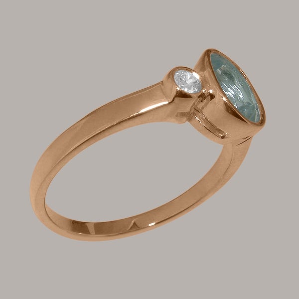 Rose Gold Natural Aquamarine & CZ Womens Trilogy Ring - Full 9ct UK Hallmark Carousel 2