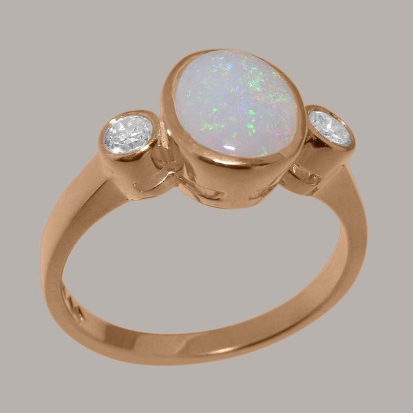 Rose Gold Natural Opal & CZ Womens Trilogy Ring - Full 9ct UK Hallmark Carousel 1