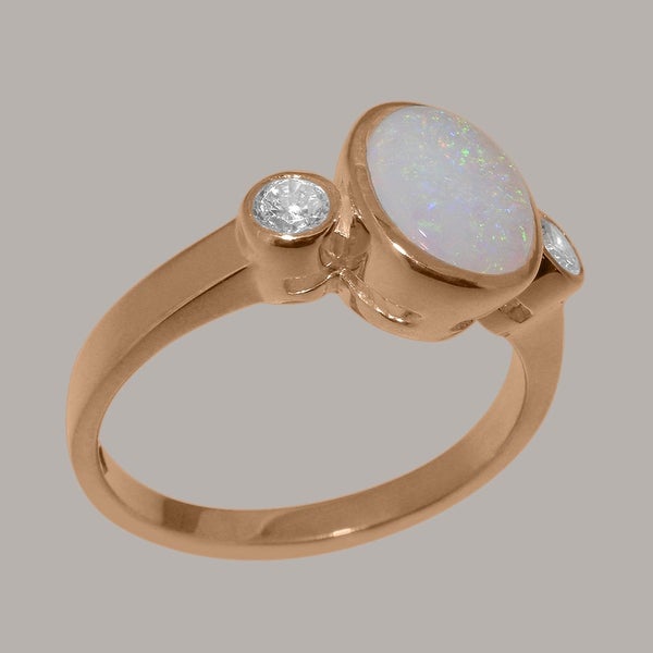 Rose Gold Natural Opal & CZ Womens Trilogy Ring - Full 9ct UK Hallmark Carousel 2
