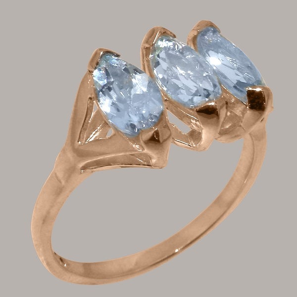 Rose Gold Natural Aquamarine Womens Trilogy Ring - Full 9ct UK Hallmark Carousel 1