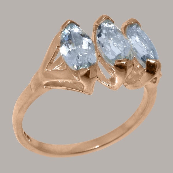 Rose Gold Natural Aquamarine Womens Trilogy Ring - Full 9ct UK Hallmark Carousel 2